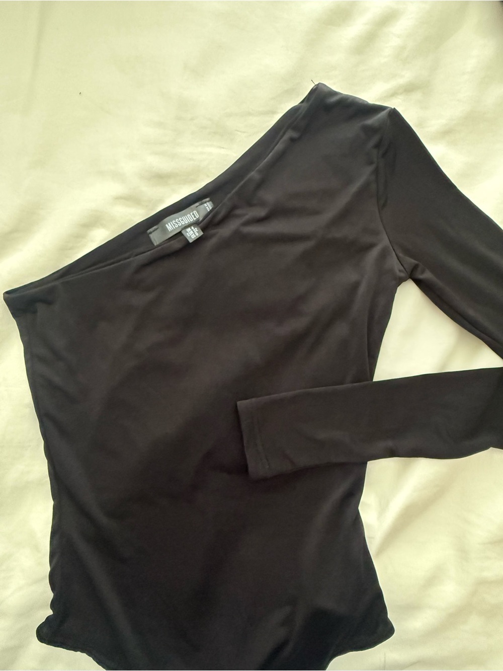Missguided Black One-Shoulder Long Sleeve Bodysuit